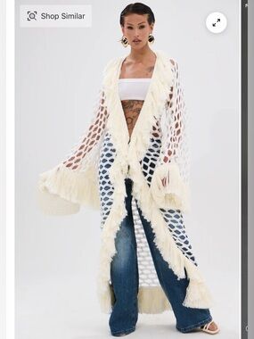 Akira Fringed Open-Knit Maxi Cover-Up in Ivory Dress